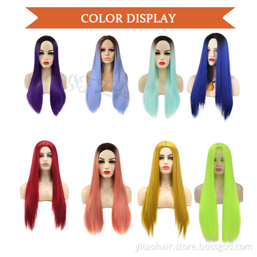 Glueless Cosplay Cheap Synthetic Wigs Light French colorful  Hair Long Silk Straight party wig with Heat Resistant Fiber Hair